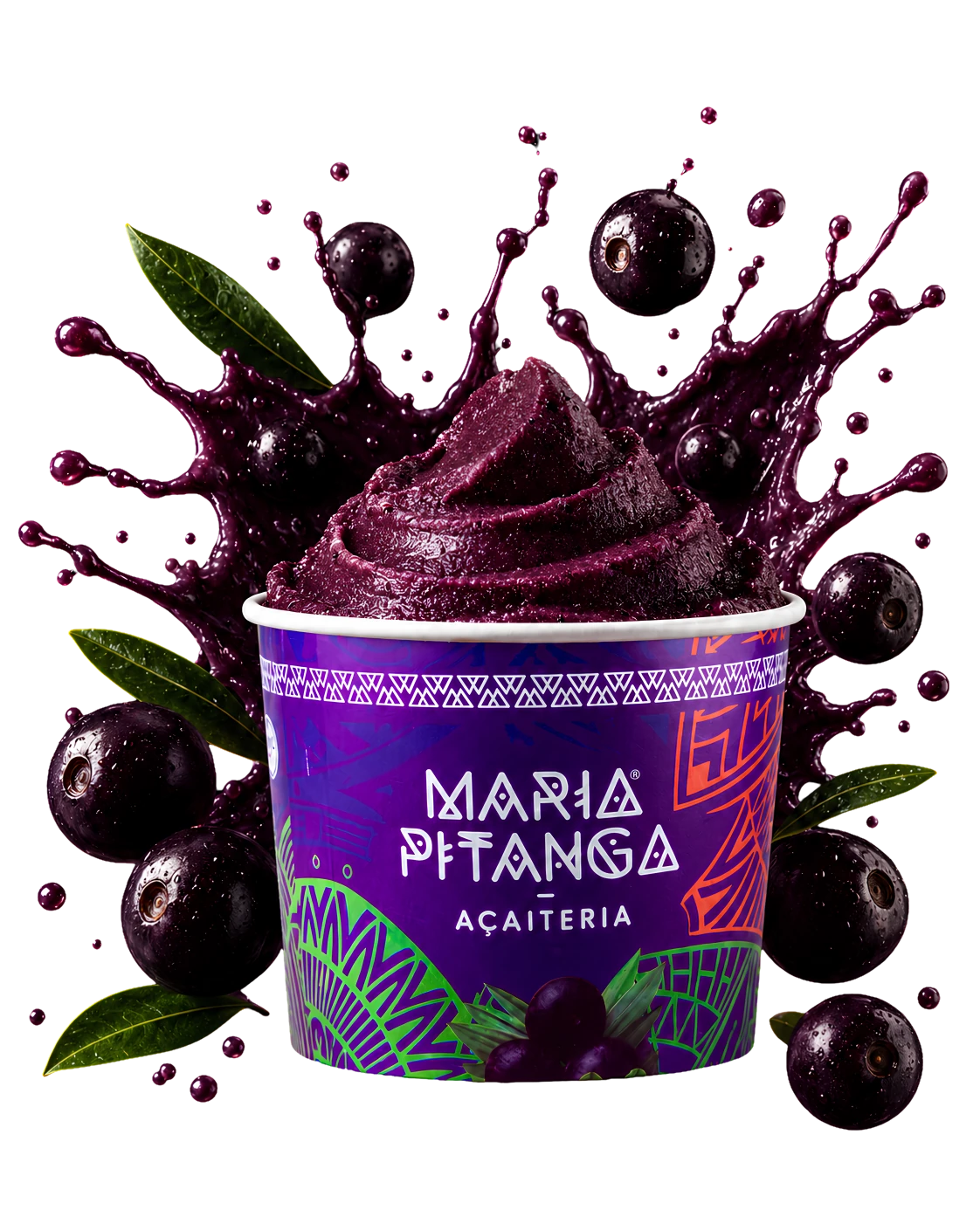 Copo de açaí Maria Pitanga com splash de açaí e frutos